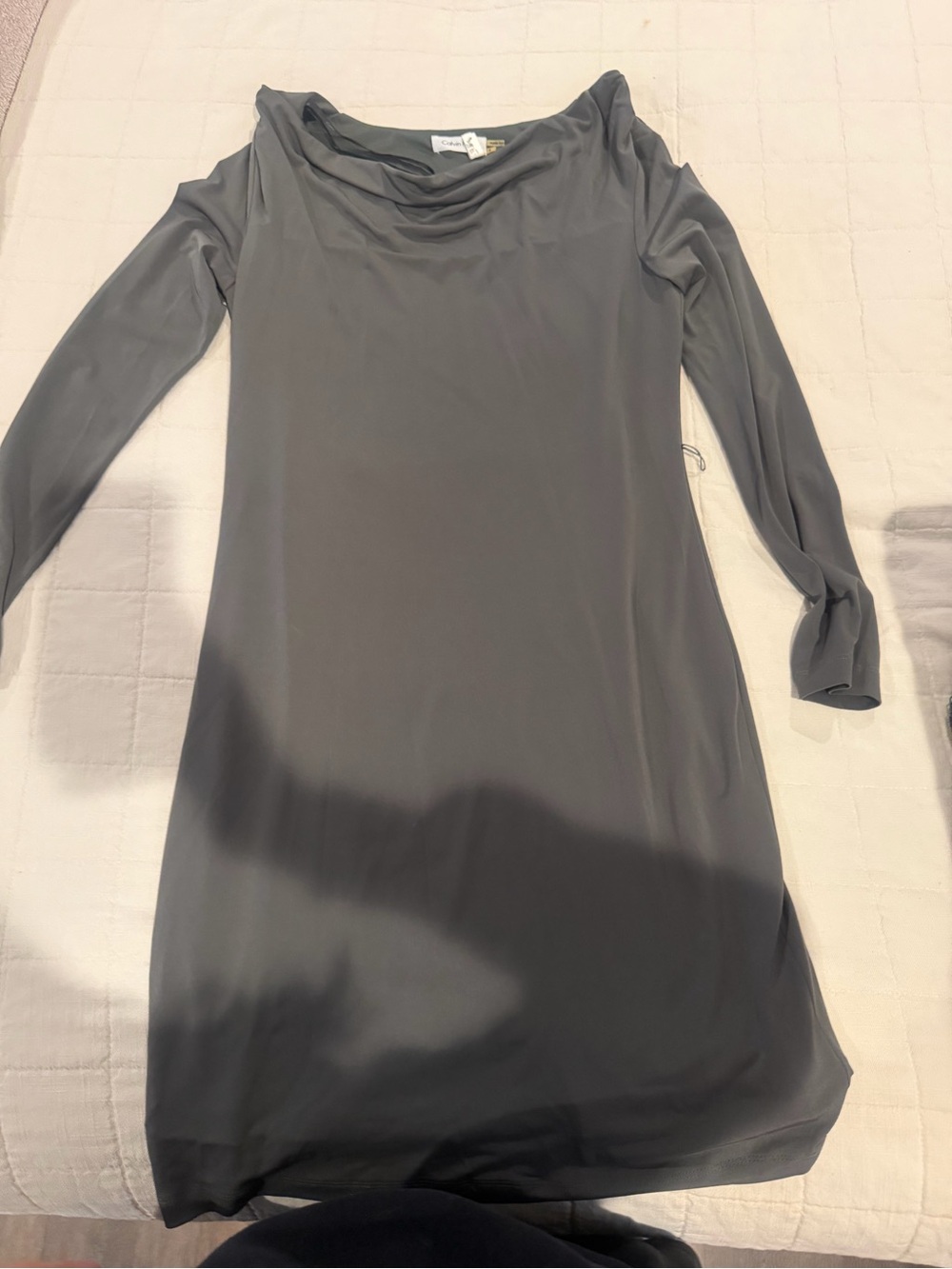 Calvin Klein Grey Cowl-Neck Long Sleeve Dress